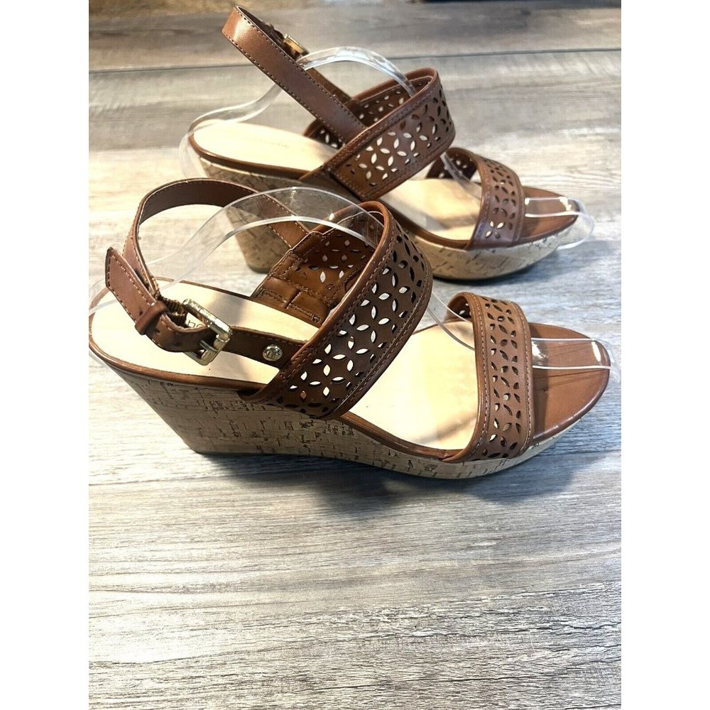 Liz Claiborne Women's 9 1/2 M Wedge Heel Platform Sandals Open Toe Tan